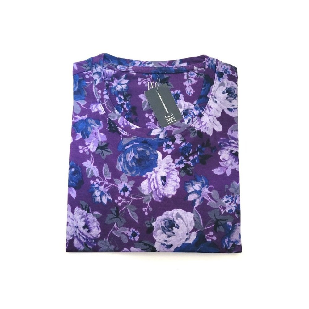 NWT I.N.C. Men's Contemporary Roscoe Floral Graphic T-shirt Deep Purple XXL, XL